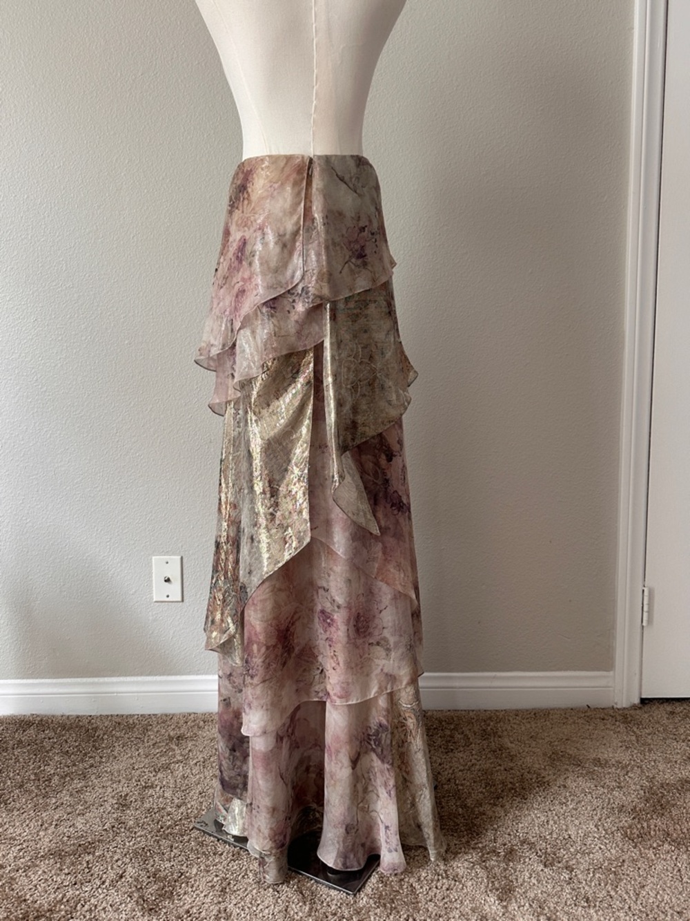 Ralph Lauren Purple Label Floral Metallic Silk Maxi Skirt - Picture 3 of 14